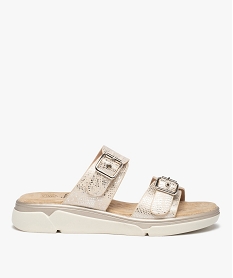 GEMO Mules femme confort à brides métallisées ajustables beige standard