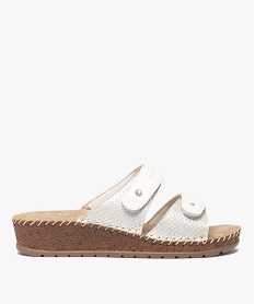 GEMO Mules femme confort à brides ajustables en cuir beige standard