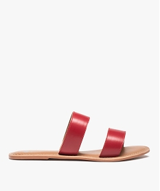GEMO Mules femme plates à larges brides dessus cuir uni rouge standard