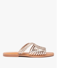 GEMO Mules femme à talon plat dessus cuir métallisé – Tanéo dore