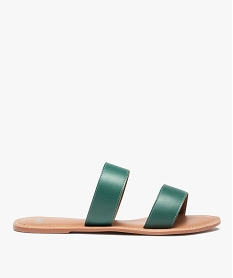 GEMO Mules femme plates à larges brides dessus cuir uni vert standard