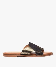 GEMO Mules femme à talon plat dessus cuir métallisé – Tanéo noir standard