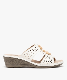 GEMO Mules femme confort à brides ajourées et perles en bois Beige