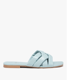 GEMO Mules femme à talon plat et brides matelassées entrecroisées bleu standard