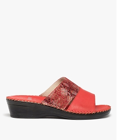 GEMO Mules femme confort compensées à brides en cuir Rouge