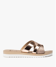 GEMO Mules femme plates à brides métallisées et pailletées dore