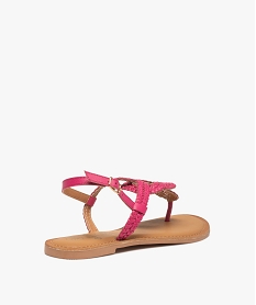 sandales femme a talon plat et brides entre-doigts tressees en cuir rose sandales plates et nu-piedsI140501_4