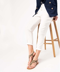 GEMO Sandales femme à entre-doigts brides en cuir entrelacées kaki standard