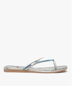 GEMO Mules femme plates métallisées à strass argente