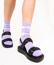 GEMO Sandales femme plateforme à brides tressées unies noir standard