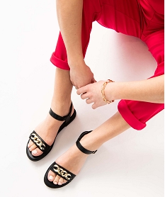 GEMO Sandales femme à talon plat et bride avec chaîne noir standard