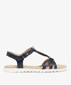 GEMO Sandales femme plates dessus feuille métallisée bleu vif