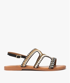 GEMO Sandales femme à talon plat ornées de perles et de strass noir standard
