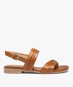 GEMO Sandales femme à talon plat et brides en cuir uni - Tanéo Brun