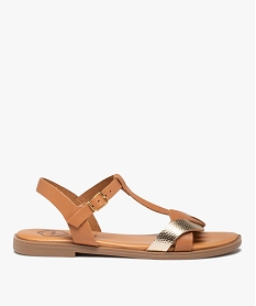 GEMO Sandales femme plates dessus cuir ondulé avec détail métallisé - Tanéo marron standard