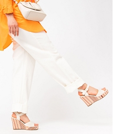 GEMO Sandales femme compensées dessus et semelle en toile beige standard