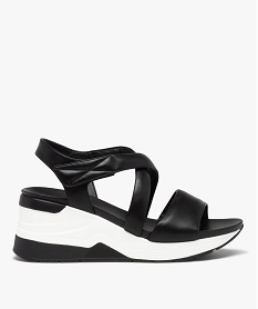 GEMO Sandales femme compensées style baskets à brides unies noir standard