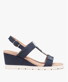 GEMO Sandales compensées femme confort en suédine bleu standard