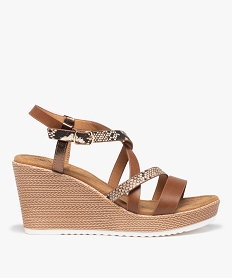 GEMO Sandales femme compensées à brides fantaisie marron standard