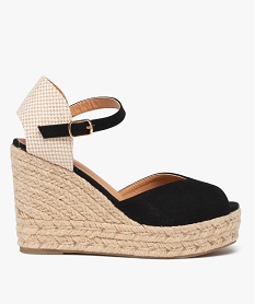 GEMO Sandales femme compensées dessus en toile unie noir standard