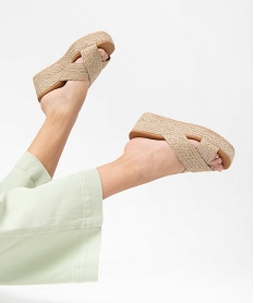 GEMO Mules femme plateforme à brides en corde tressée beige standard