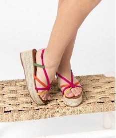 GEMO Sandales femme compensées à fines brides multicolores Multicolore