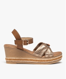 GEMO Sandales femme compensées dessus drapé en toile dore