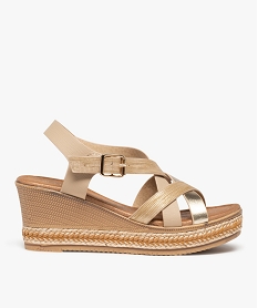 GEMO Sandales femme compensées à brides brillantes beige standard