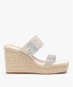 GEMO Sandales femme compensées à brides scratch en cuir blanc standard