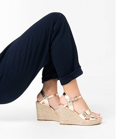 GEMO Sandales femme compensées extra hautes métallisées gold