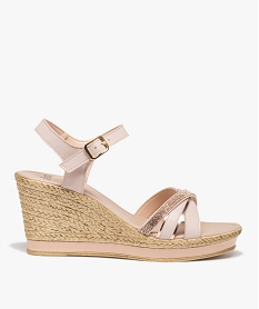 GEMO Sandales femme compensées à brides en cuir et strass rose standard