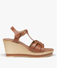 GEMO Sandales femme compensées dessus cuir uni - Tanéo marron standard