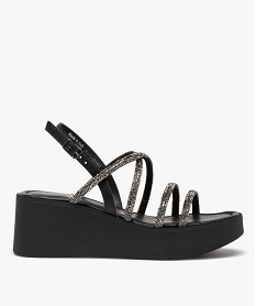 GEMO Sandales femme avec brides à strass et semelle plateforme noir standard