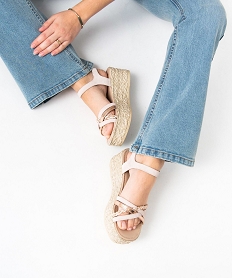 GEMO Sandales femme à fines brides cuir et semelle plateforme rose standard