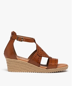 GEMO Sandales femme compensées dessus cuir ajouré marron standard