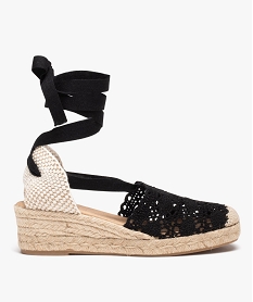 GEMO Sandales femme unies à talon compensé avec dessus en macramé noir standard