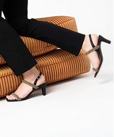 GEMO Sandales femme à talon et brides tressées en strass noir standard