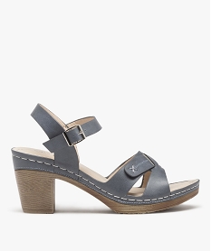 GEMO Sandales femme à talon imitation sabot et brides unies marron standard