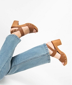 GEMO Sandales femme à talon carré style sabot marron standard