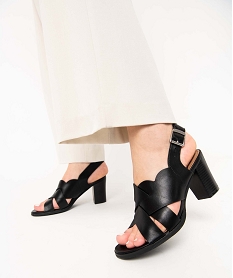 GEMO Sandales femme à talon dessus larges brides croisées noir standard