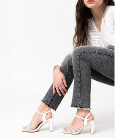 GEMO Sandales femme à talon haut et brides strass blanc standard