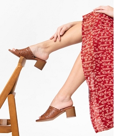 GEMO Mules femme à talon dessus large bride ajourée marron standard