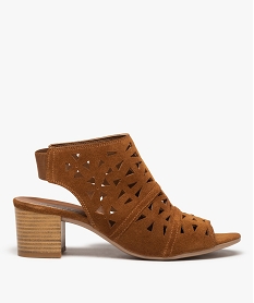 GEMO Sandales femme avec dessus en cuir ajouré marron standard