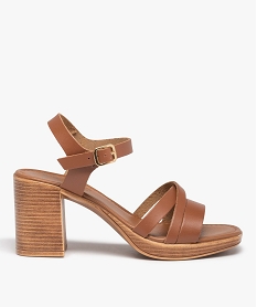 GEMO Sandales femme à talon carré dessus cuir uni - Tanéo marron standard