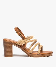GEMO Sandales femme à talon avec brides tubulaires scintillantes dore