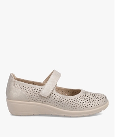 GEMO Ballerines femme confort à bride scratch dessus ajouré dore