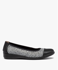 GEMO Ballerines femme confort en cuir imprimé noir standard
