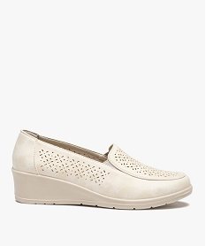 GEMO Mocassins femme confort à talon compensé dessus ajouré gris standard