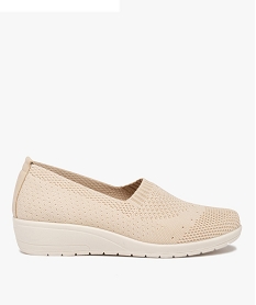 GEMO Mocassins femme confort unis en mesh à semelle compensée Beige