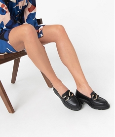 GEMO Mocassins femme unis à semelle crantée et bride chaine noir standard